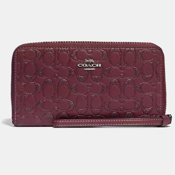 COACH Glitter Signature Large Phone Wallet Wristlet – Wine F80222 NWOT - Picture 1 of 4